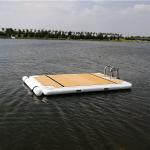 Floating inflatable water play equipment teak deck yacht docking boat dock water