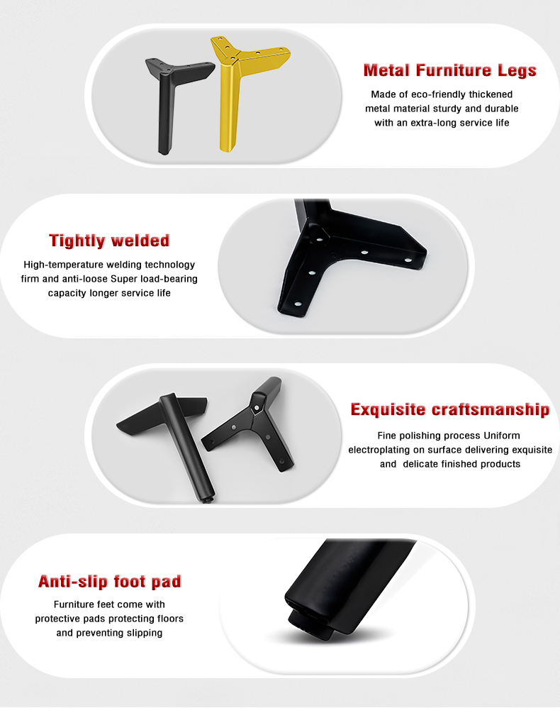 Matte Black Triangular Modern Sofa Legs Metal Hardware Support Fittings for Coffee Tables & Cabinets