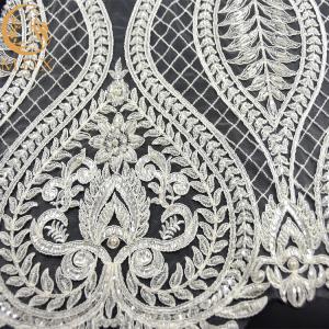 China 135cm Width Pure Hand Beaded Embroidery White Bridal Lace Fabric Water Soluble wholesale