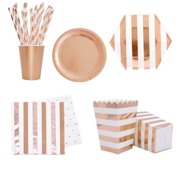 Pink Disposable Party Supplies Striped Assorted Designs Home Decoration