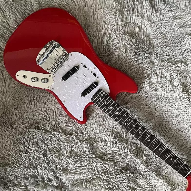 Custom Fender Mustang Style Electric Guitar in Red S-S Pickups Chrome Hardware