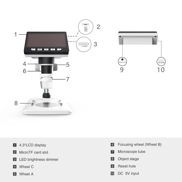 Factory Customization 1080P 4.3'' LCD Screen Digital Microscope For Circuit Board Industry