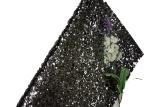 Synthetic Leather Pu Shiny Glitter Fabric , Black Sparkle Glitter Fabric