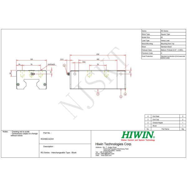 HIWIN RGH65CA Linear Guide Rail 50-4000mm Length Slide Guide Actuator Motion Module