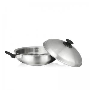 China Cookware Set 36cm Non Stick Stainless Steel Wok Pan With Domed Lid on sale