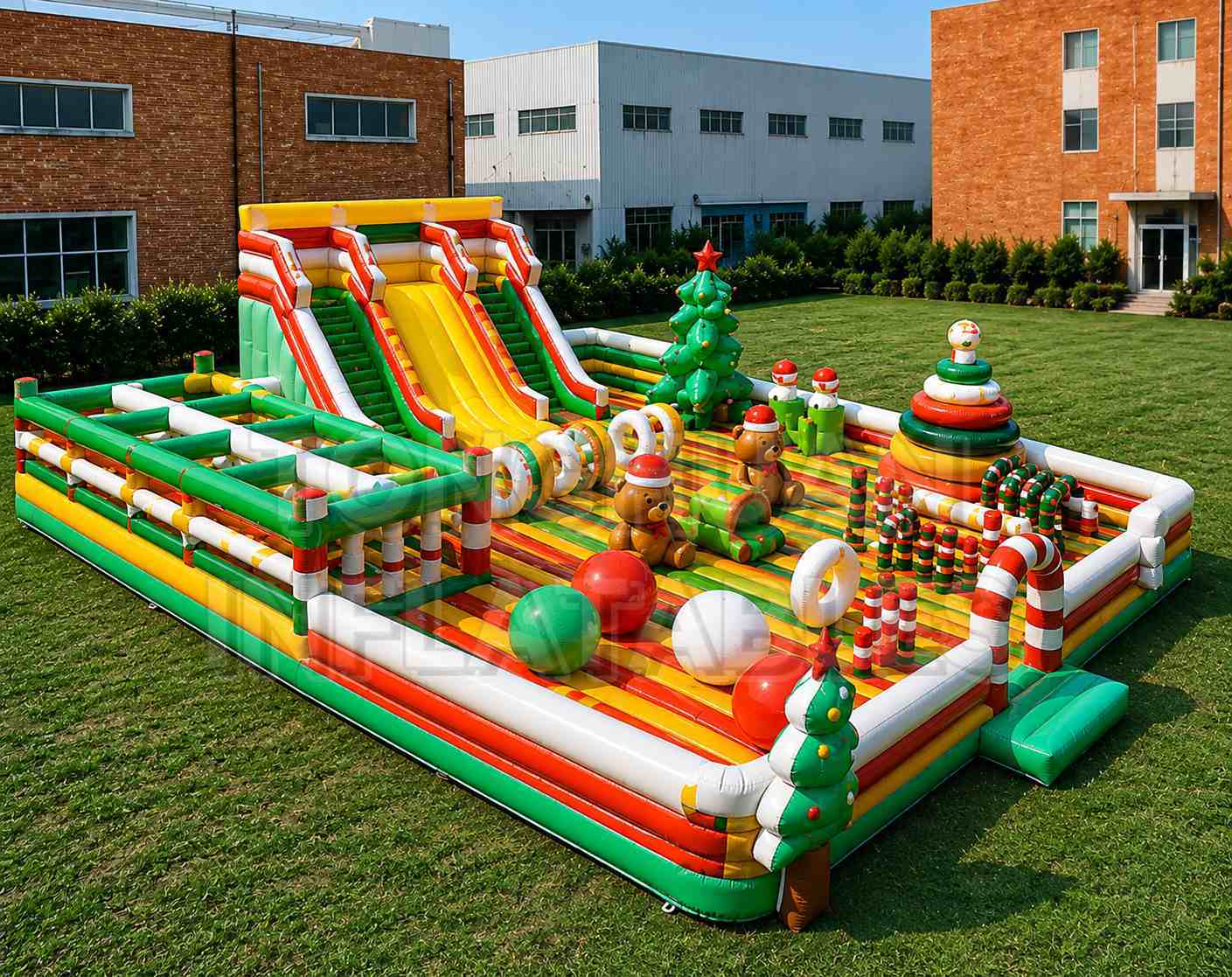 Custom Christmas Theme Inflatable Playground with Slide Obstacle Games and Holiday Decorations for Kids Party Rental Mall Events and School Carnivals