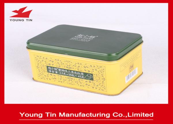 YT1169 Rectangle Embossed Metal Tea Tin Box Container Lid Hinged With Custom