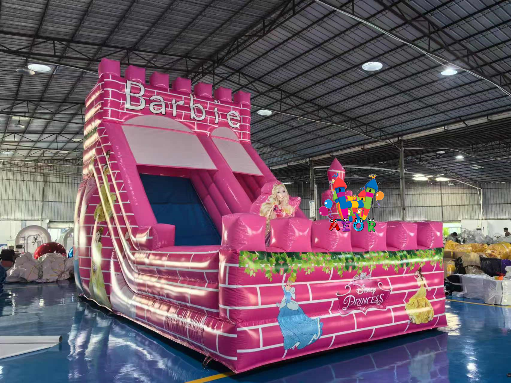 7x4x6M Barbie Commercial Colorful Theme Inflatable Slides Outdoor Inflatable Playground Water Slide