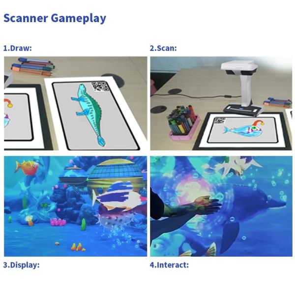 Theme Park Attraction Featuring Interactive Coloring Game for Wall Play