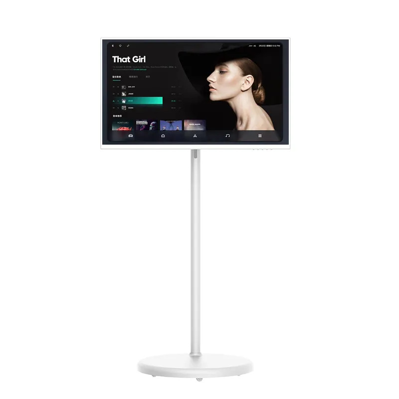 21.5 Inch White Smart Movable TV Screen Android 12 Portable HDTV USB Touch Screen Mobile TV