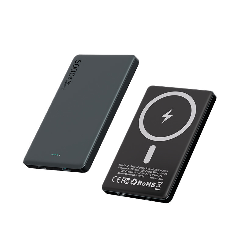 Magnetic Power Bank with 5W/7.5W Wireless Output Blue White Absorption 5000mAh Capacity