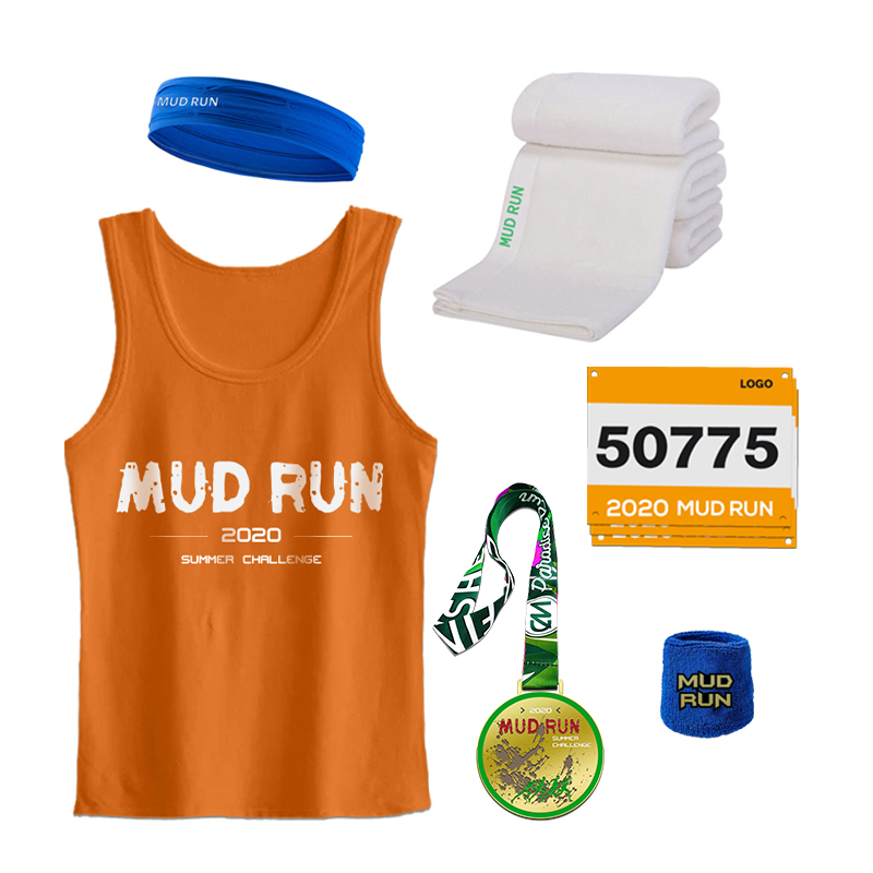 Mud Run Marathon Running Supply Bag T-shirt Head Band Towel Finisher Medals