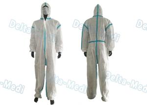 China PP White Disposable Protective Coveralls Overalls Disposable Protective Clothing With Green Stripe wholesale