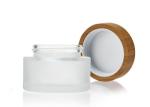 Recyclable 30g-100g White Glass Cosmetic Jar With Bamboo Lid Round