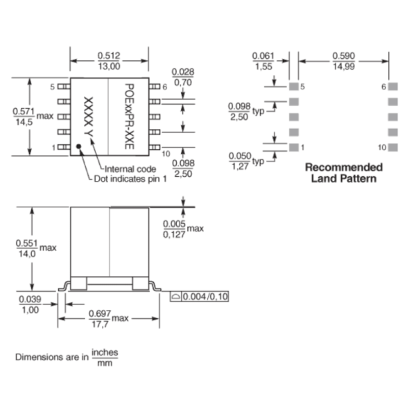 POE36PR-12ED 36W PoE Flyback And Forward Transformers 1500Vrms