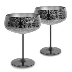 China 14 Oz Etching Martini Cocktail Glasses Black Plated Stainless  Steel on sale