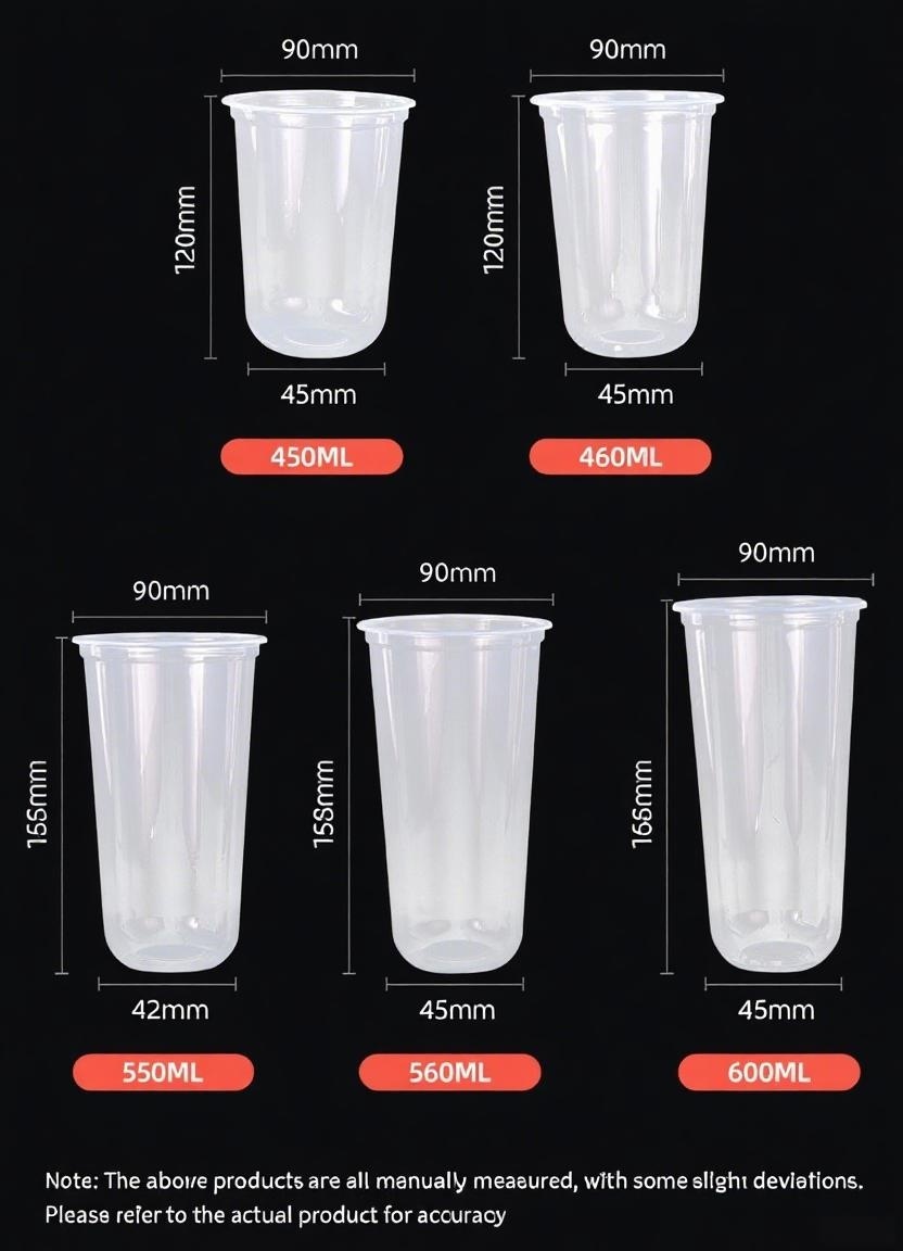 Lesense Custom logo Disposable Plastic Cups Soft clear Bubble Tea Plastic Cup with Lid Boba Juice Cup