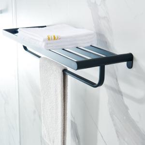 China Black Bathroom Towel Rack With Two Towel Bars Wall Mount Holder wholesale