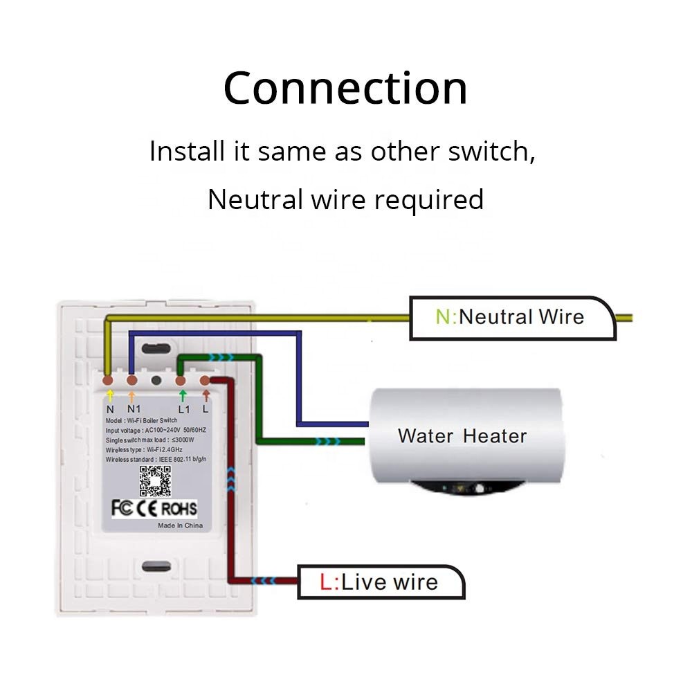 Usa Europe Touch Panel Timer Outdoor Google&Alexa Voice Control Water Heater Smart Wifi Boiler Switch