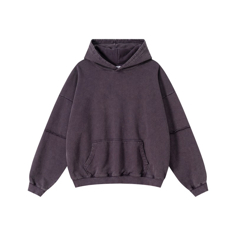 2025 Unisex Winter Pullover Hoodie 100% Cotton 370gsm Oversized Solid Acid Washed Comfort Fit