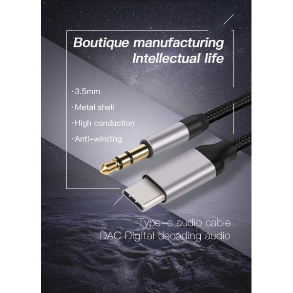 ROHS anti winding Braid USB Type C To AUX 3.5mm Audio Cable