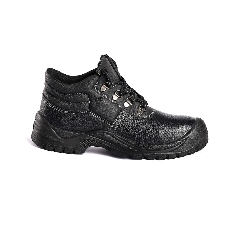 Factory Mid Top Black Pure Leather Work Shoes Steel Toe Men'S Safety Shoes Anti Smash