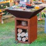 Charcoal Wood Fired Corten Steel BBQ Grill With Ash Tray Outdoor Cooking