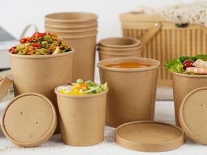 China Disposable Take Away Kraft Paper Biodegradable Soup Cups With Lid wholesale