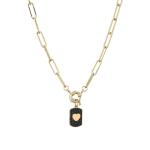 Diamond Zircon 18k Gold Plated Necklace Heart Pendant Paper Clip Link Chain