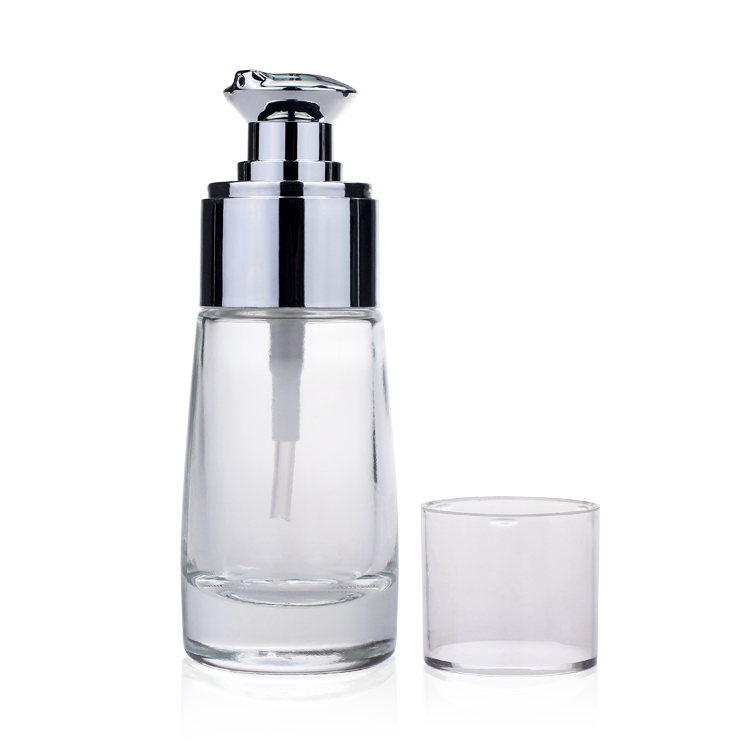 Fashion Oil Cosmetic Glass Bottle 30ml Lotion Pump Liquid Foundation Serum Bottle