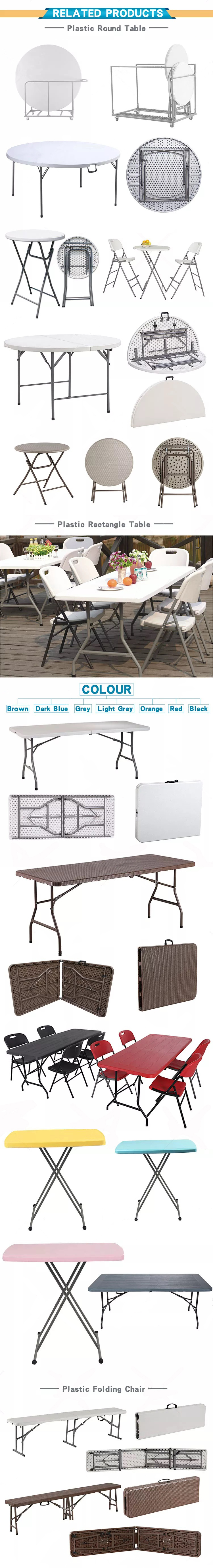Metal Outdoor Foldable Portable Wood Grain HDPE Plastic Folding Beer Picnic Dining Table