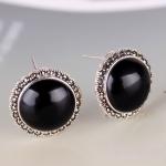 Thai Silver Jewelry 18mm Black Onyx with Marcasite Vintage Earrings (E11066)