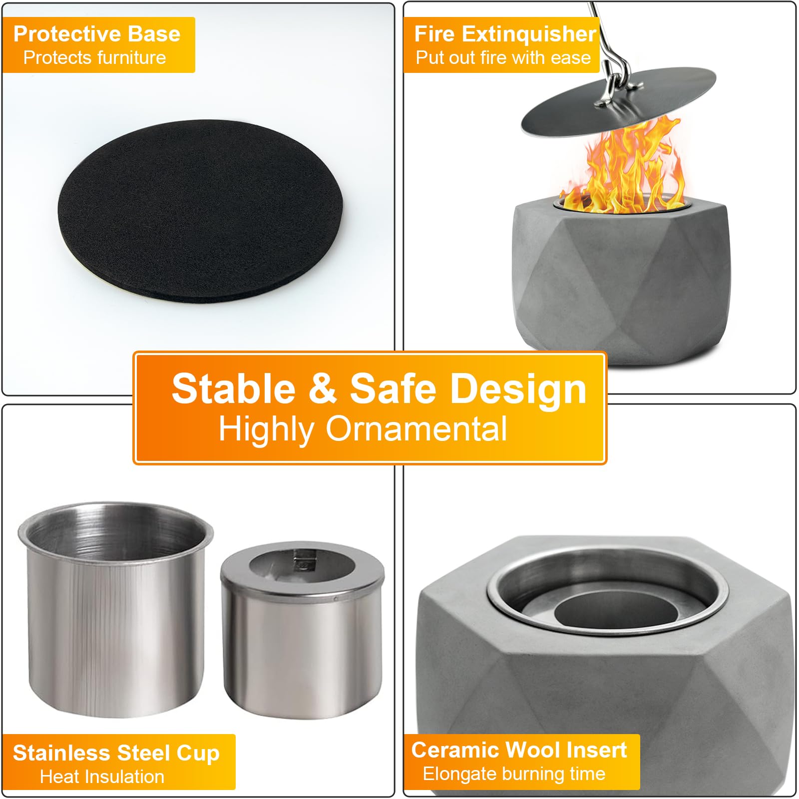 Pounds AJUNION Portable Mini Concrete Fire Pit Tabletop Alcohol Burning Fire Pit Bowl