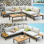 Modern Outdoor Furniture Luxury Teak Wood Sofa Set and Table for Custom Garden