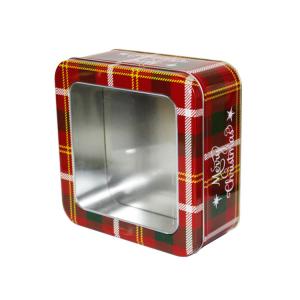 China Christmas Empty Gift Tins Holiday Metal Tin Box with Window Square Cookie Tins wholesale
