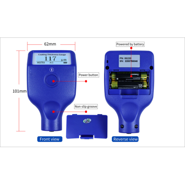 86220 Professional Paint Thickness Gauge with 0.5s Fast Response Ruby Probe and Bluetooth Data Transmission
