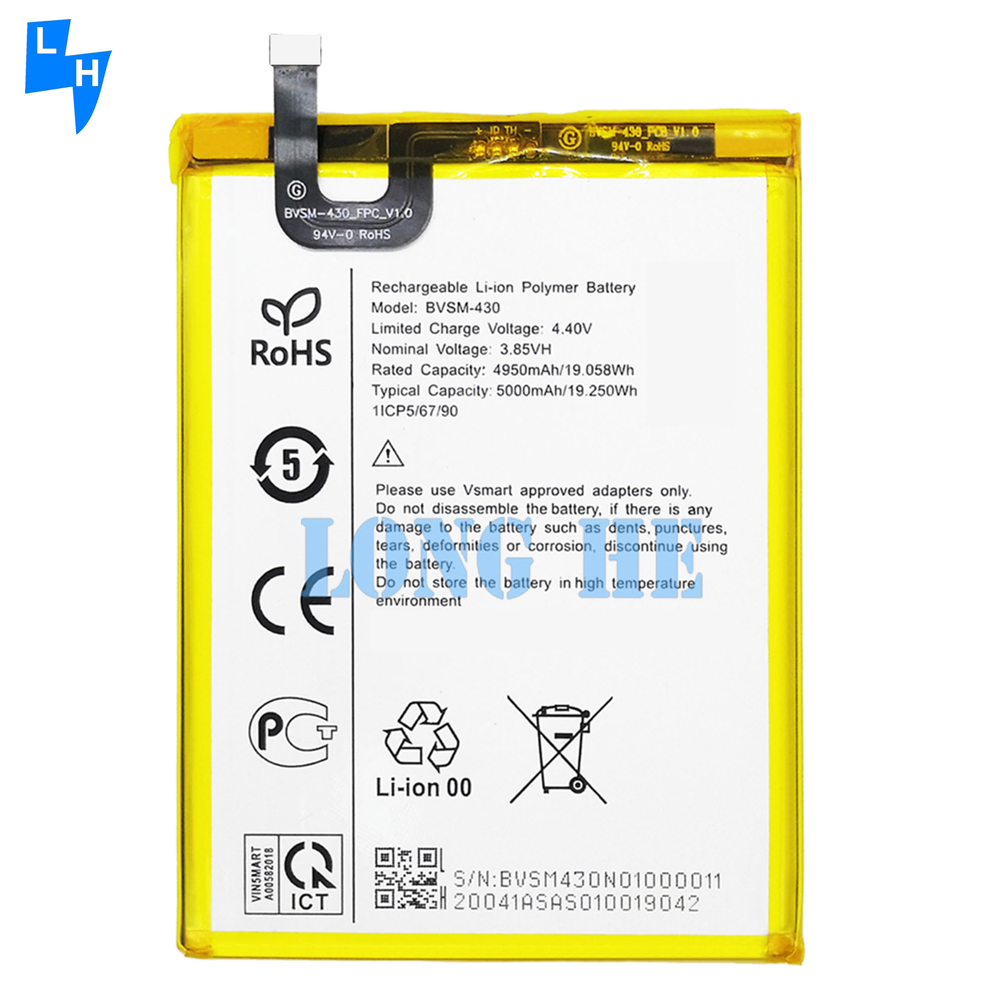 5000mAh BVSM-430 Mobile Phone Battery High Capacity for Vsmart Live 4 Lithium