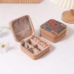 Luxury vintage printed cork jewelry box Portable travel earrings ring necklace