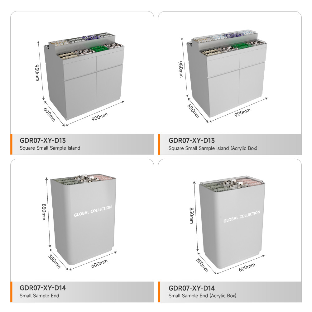 Retail Display Cabinet Grey Wooden Sample Island For Customized Store Fixtures And Cost-Effective Shop Counter