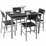 Home Wooden Black Dining Table Set 4 Seater Chairs With Metal Frame