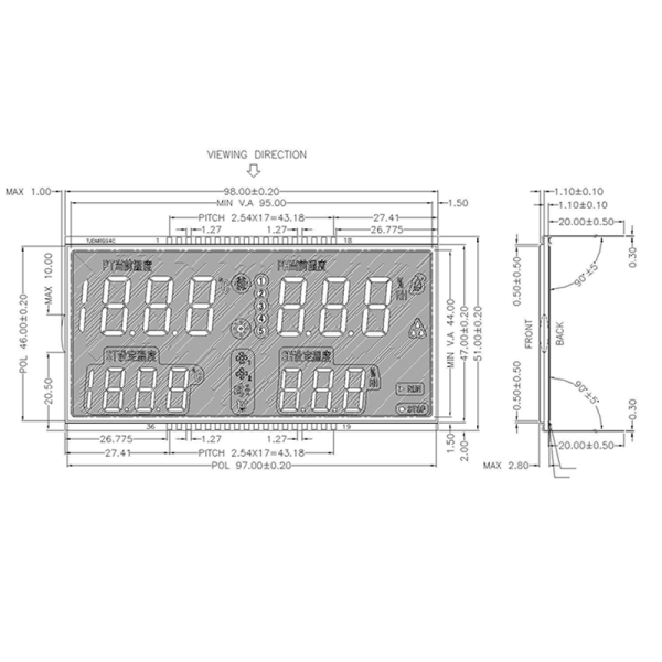 VA Segmented LCD Display with Black Mask for Smart Temperature Control – Custom Size Available