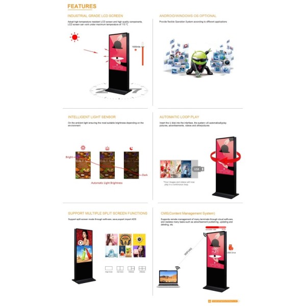 MJK-550B Dual Screen Vesa Wall Mount LCD Display with Infrared/Capacitive Touch 1 Year Warranty Commercial Digital Signage