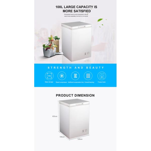 R600a Top Open Single Door Deep Freezer Small Size 108 Liter Compressor QD65Y