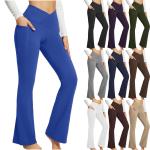 Women'S High Waist Flare Pants Trendy Crossover Yoga Pants Workout Bell Bottom