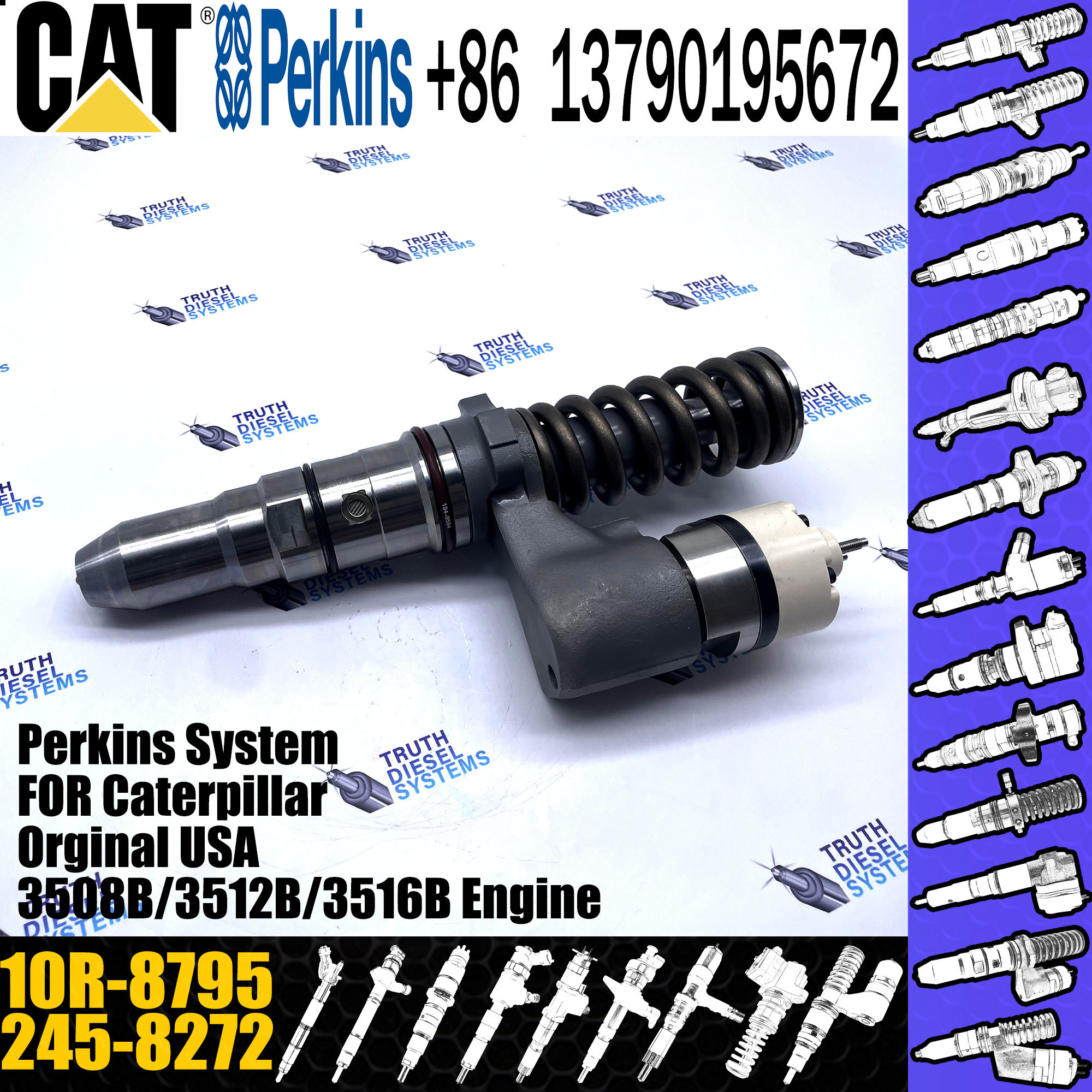 Hot sale fuel common rail injector 245-8272 2458272 10R-8795 for Caterpillar Engine 3512C
