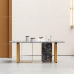 Modern 0.75CBM Luxury Marble Dining Table 86inchx40inchx30inch Plastic Bottoms