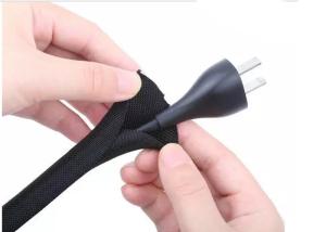 China Self Wrapping Split Braided Wire Loom , Polyester Wrap Around Cable Sleeve Black wholesale