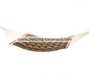 Weather Resistant Soft Polyester Pillow Top Hammocks With Solid Hardwood Bar Desert Wave
