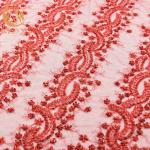 Beaded Red Embroidered Lace Handmade 91.44cm Length Water Soluble