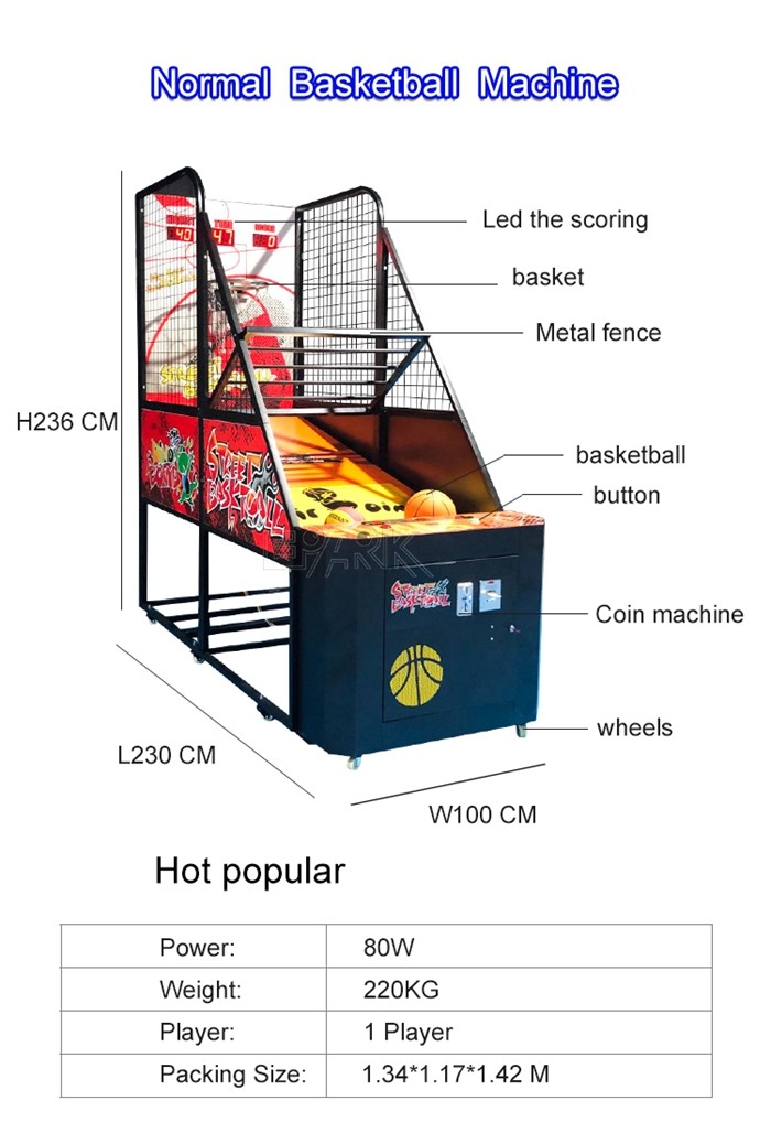 Normal Basketball Machine Metal Acrylic Wood 80W Coin Operated Basketball Machine